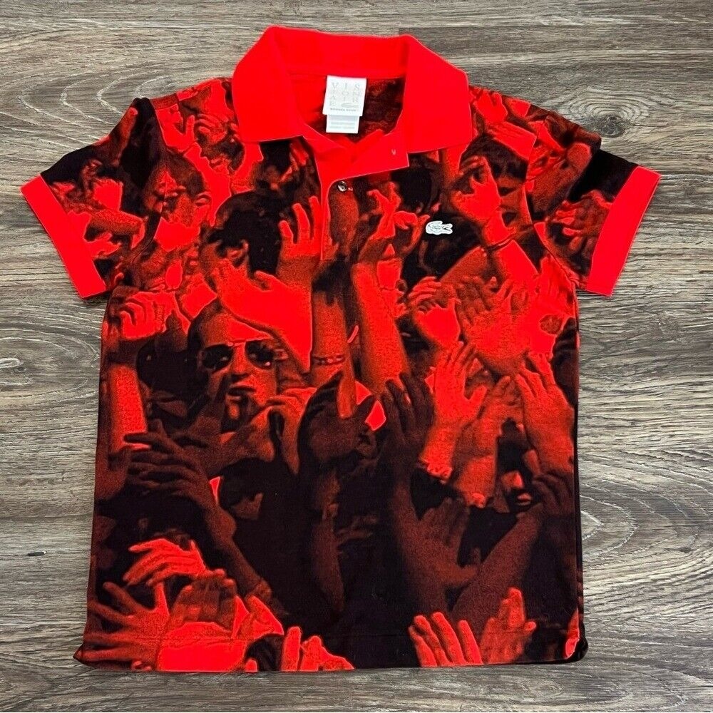 LACOSTE VISIONAIRE POLO. DESIGNED BY MICHAEL STIPE 2008 Red Black Short Sleeve S
